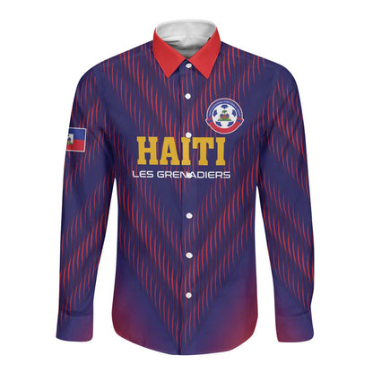 Custom Afro Haiti Football Long Sleeve Button Shirt Come On Les Grenadiers