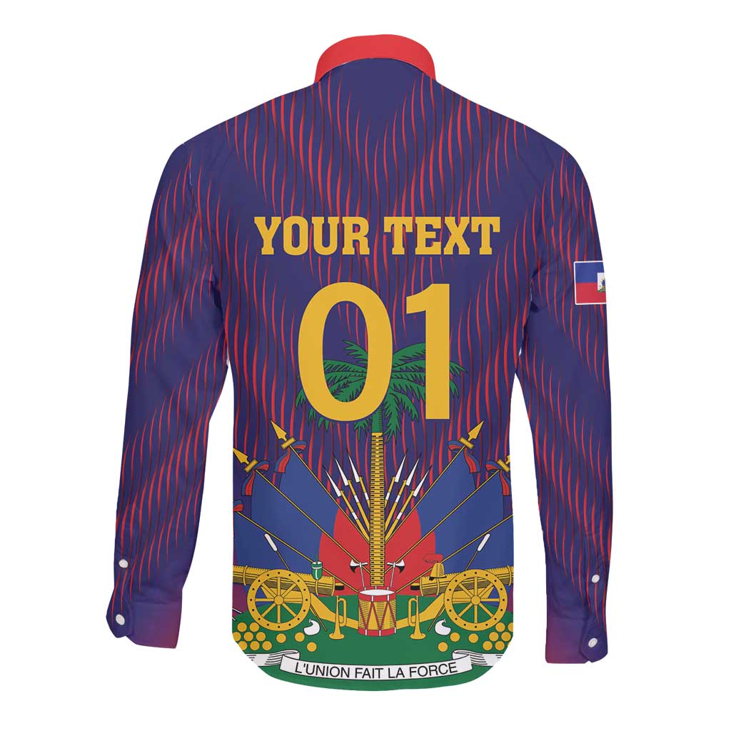 Custom Afro Haiti Football Long Sleeve Button Shirt Come On Les Grenadiers