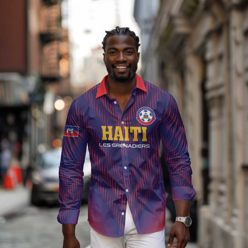Custom Afro Haiti Football Long Sleeve Button Shirt Come On Les Grenadiers