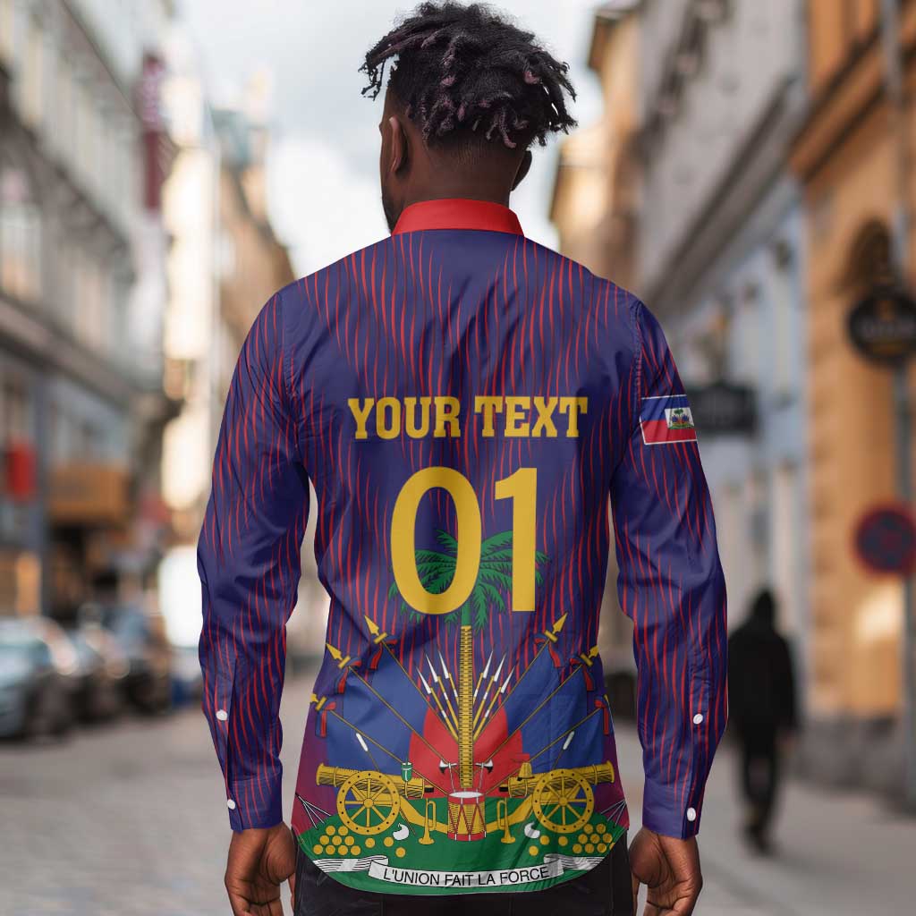Custom Afro Haiti Football Long Sleeve Button Shirt Come On Les Grenadiers