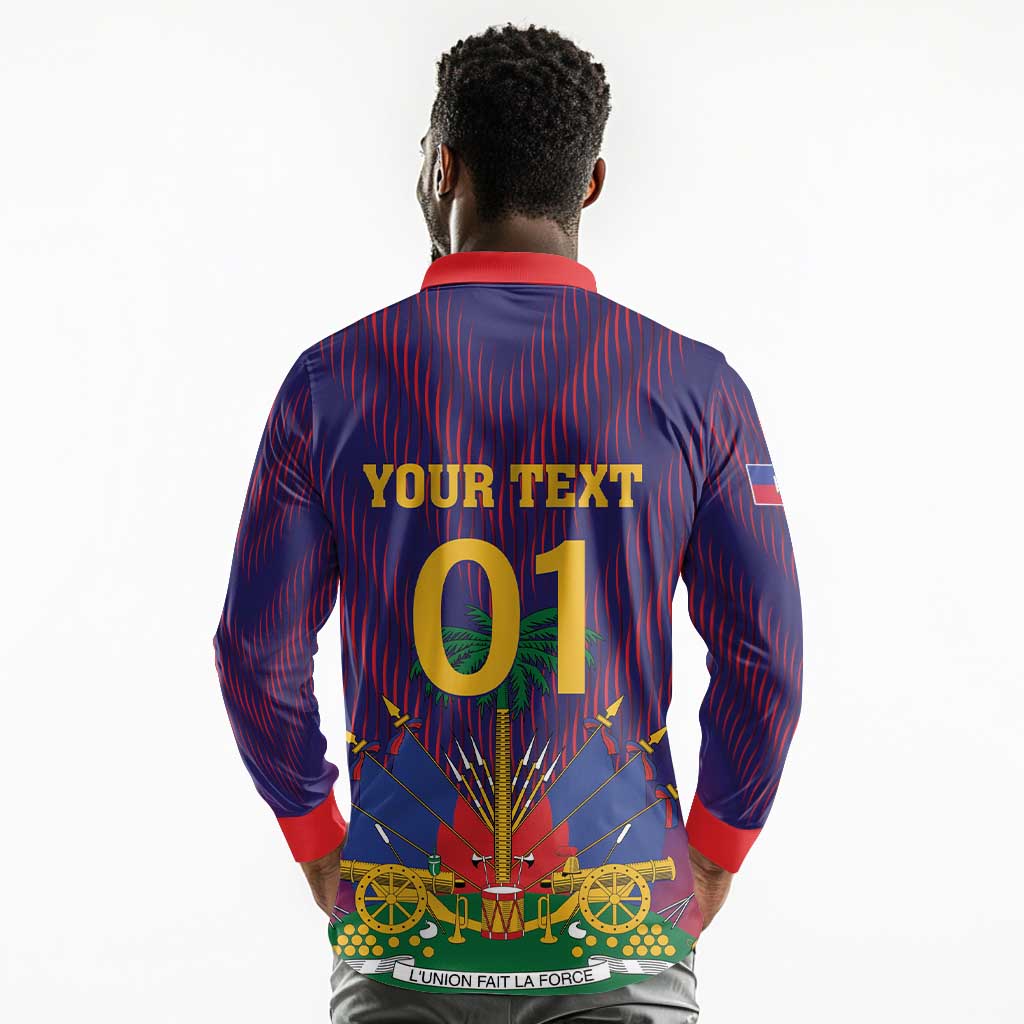 Custom Afro Haiti Football Long Sleeve Polo Shirt Come On Les Grenadiers