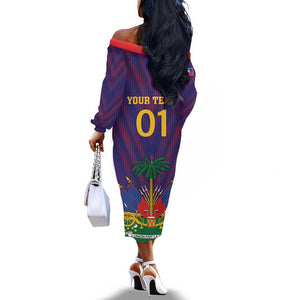 Custom Afro Haiti Football Off The Shoulder Long Sleeve Dress Come On Les Grenadiers