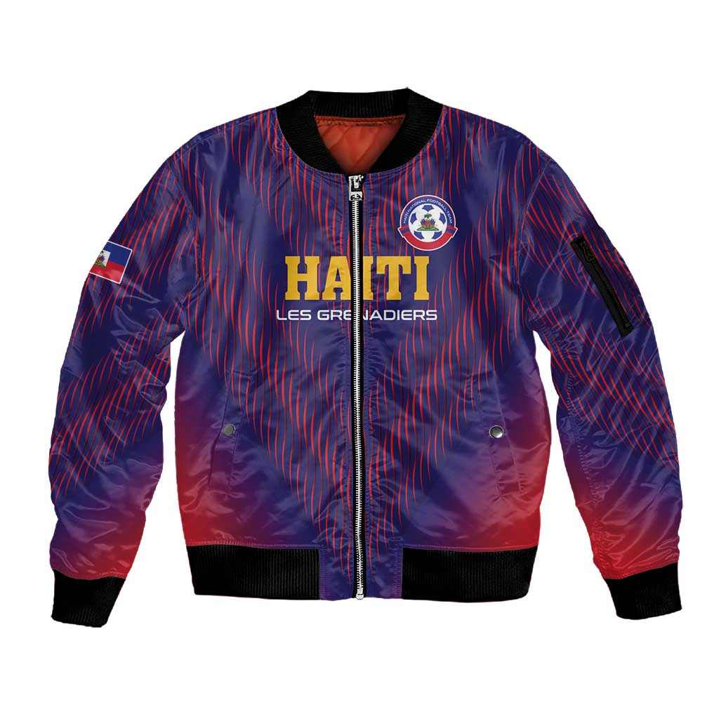 Custom Afro Haiti Football Sleeve Zip Bomber Jacket Come On Les Grenadiers