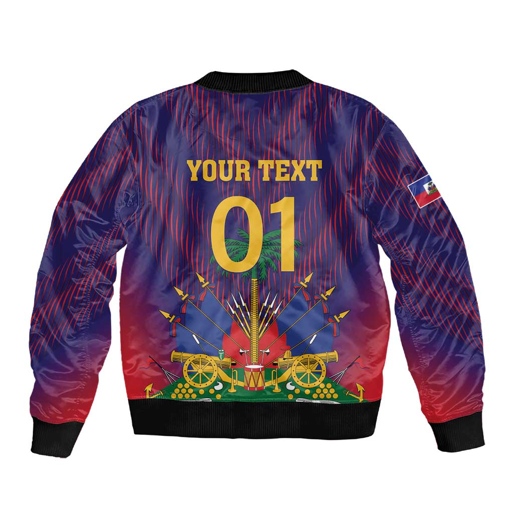 Custom Afro Haiti Football Sleeve Zip Bomber Jacket Come On Les Grenadiers