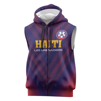 Custom Afro Haiti Football Sleeveless Zip Hoodie Come On Les Grenadiers - African Pride