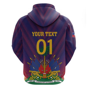 Custom Afro Haiti Football Zip Hoodie Come On Les Grenadiers