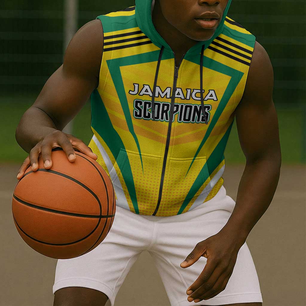 Custom Cricket Jamaica Sleeveless Zip Hoodie Scorpions We Made Legends - African Pride
