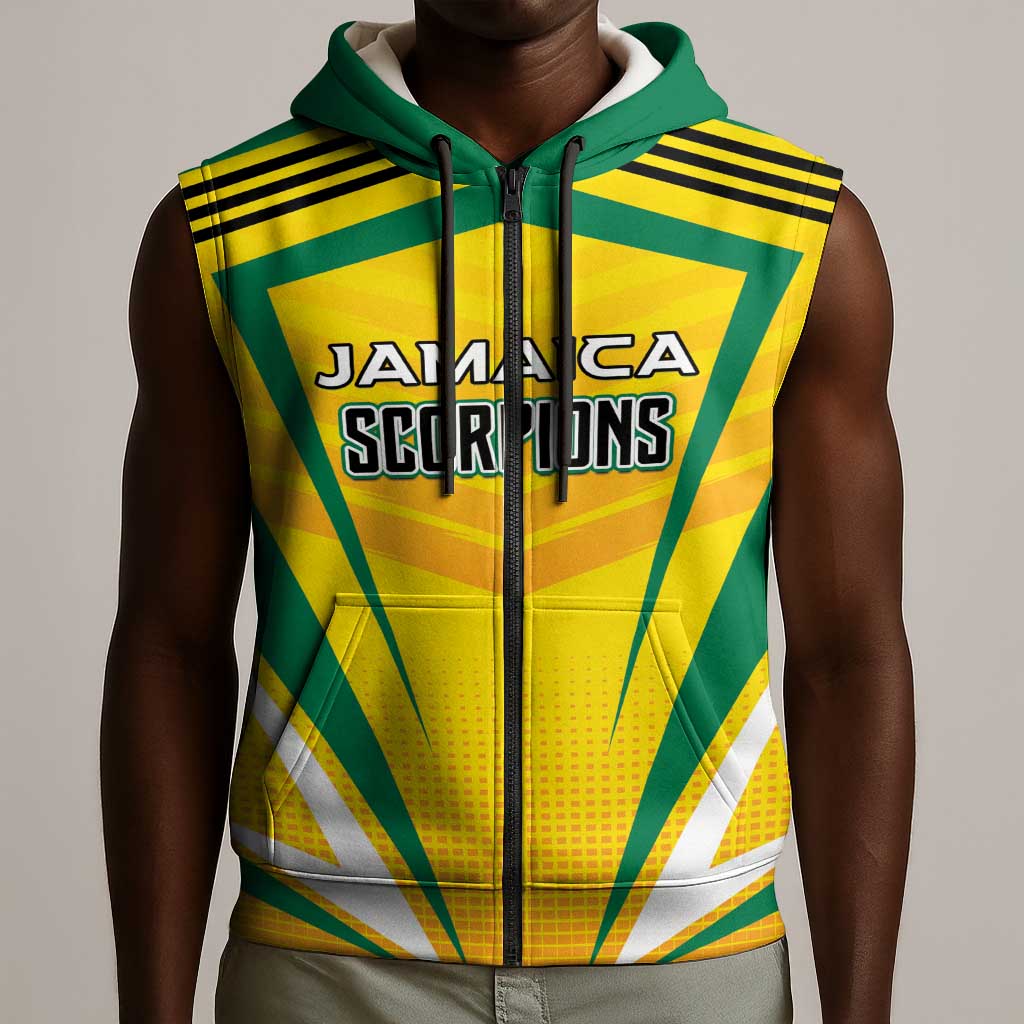 Custom Cricket Jamaica Sleeveless Zip Hoodie Scorpions We Made Legends - African Pride