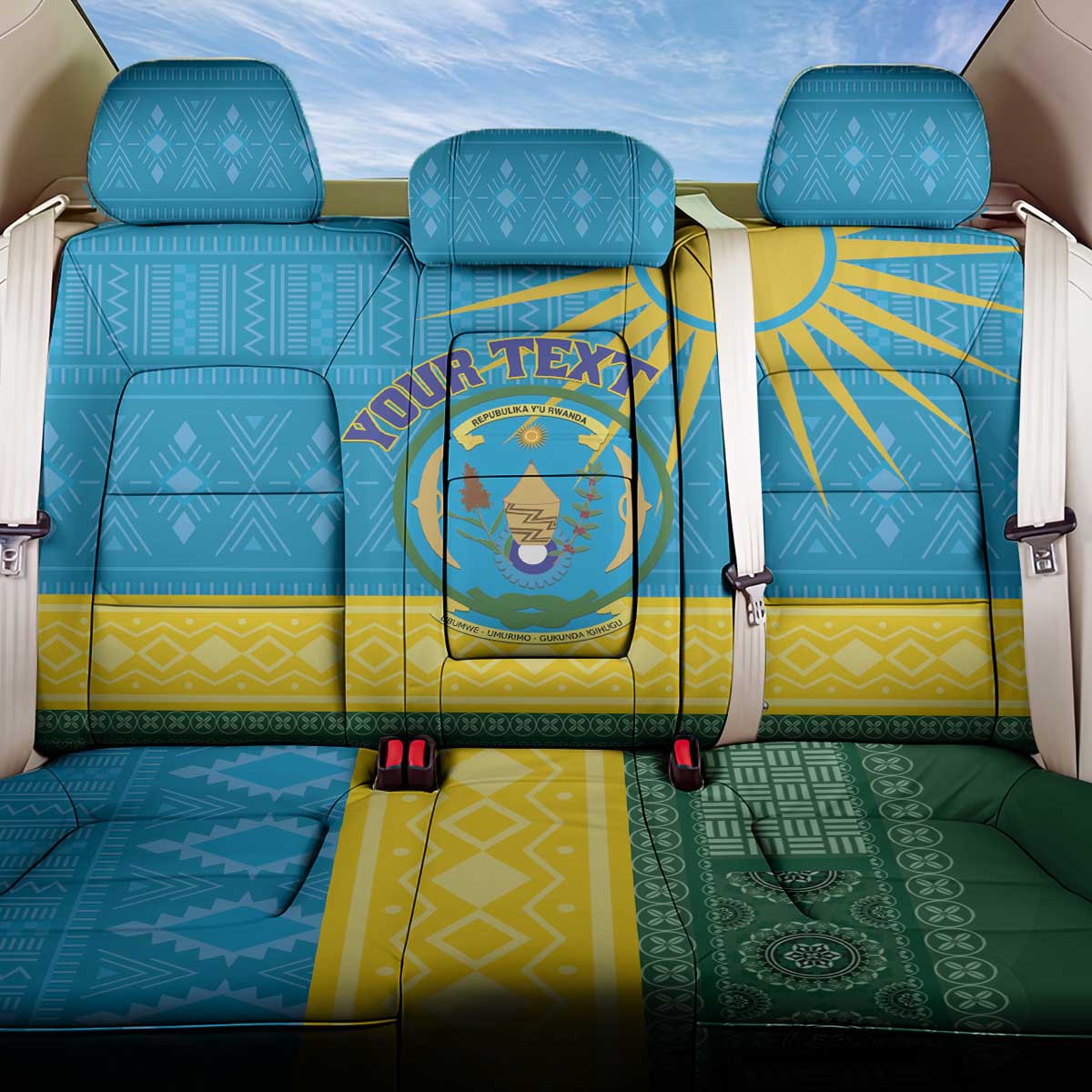 Personalized Rwanda Back Car Seat Cover Coat of Arms With African Pattern