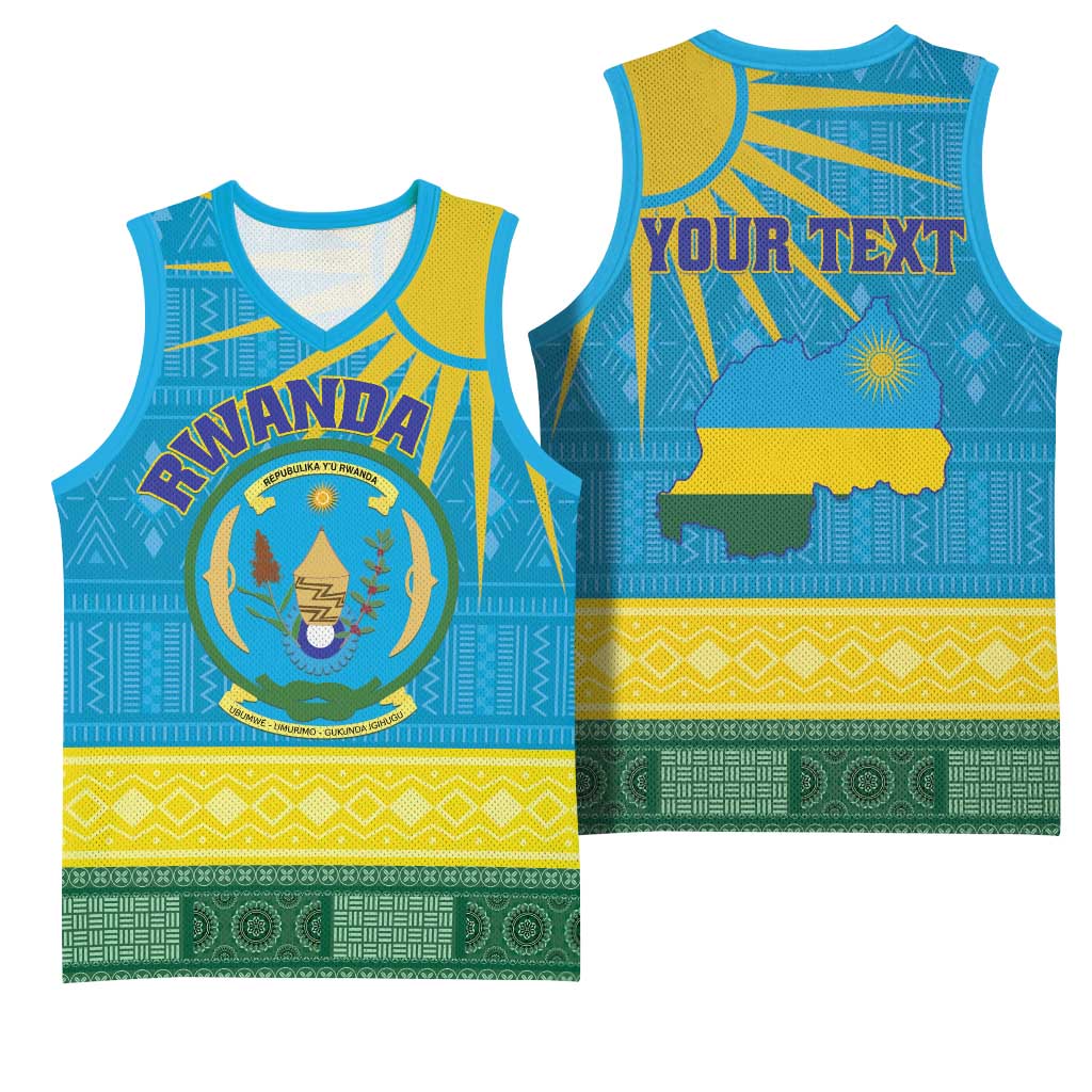 Personalized Rwanda Basketball Jersey Coat of Arms With African Pattern LT01