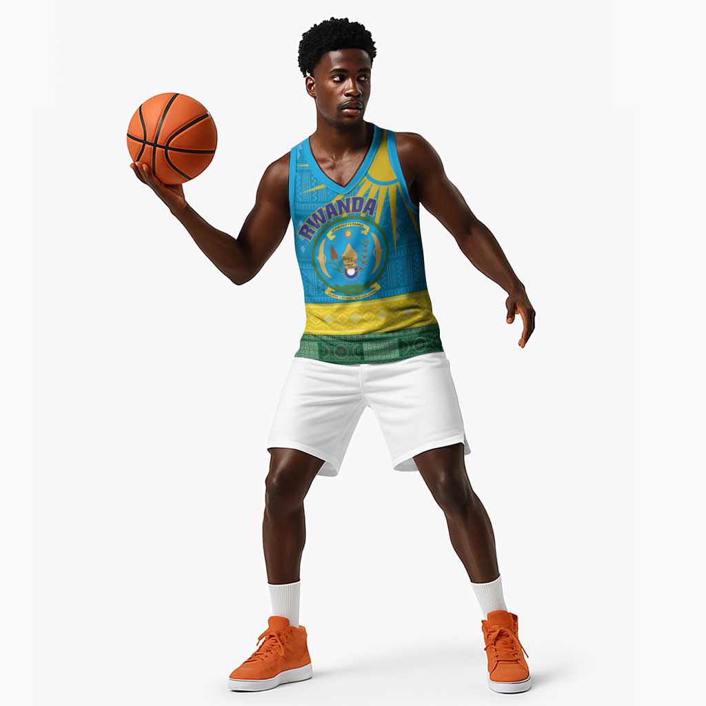 Personalized Rwanda Basketball Jersey Coat of Arms With African Pattern LT01