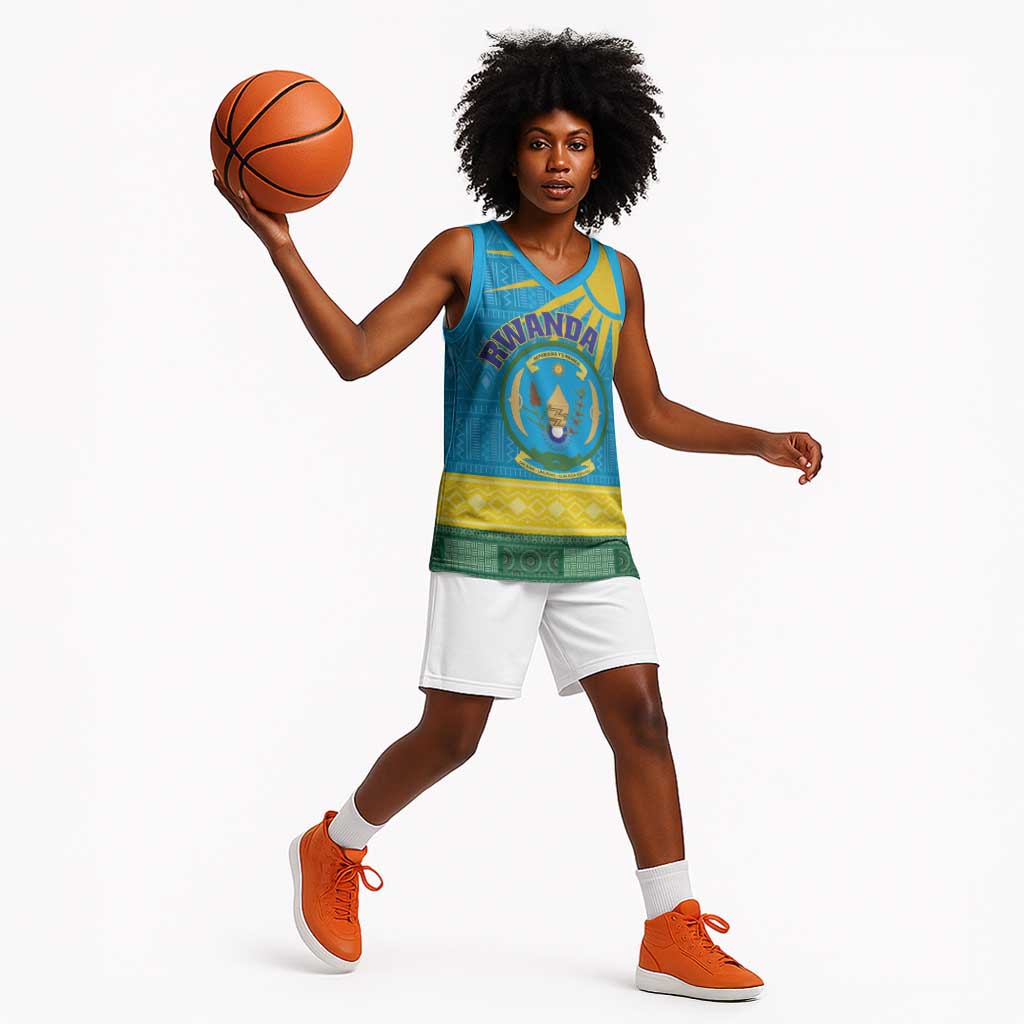 Personalized Rwanda Basketball Jersey Coat of Arms With African Pattern LT01
