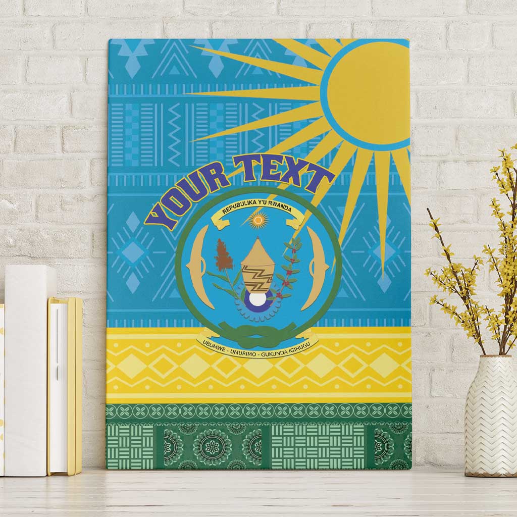 Personalized Rwanda Canvas Wall Art Coat of Arms With African Pattern