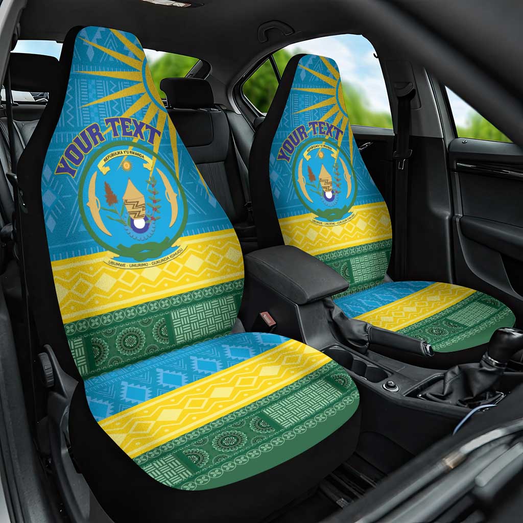 Personalized Rwanda Car Seat Cover Coat of Arms With African Pattern