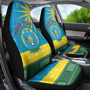 Personalized Rwanda Car Seat Cover Coat of Arms With African Pattern