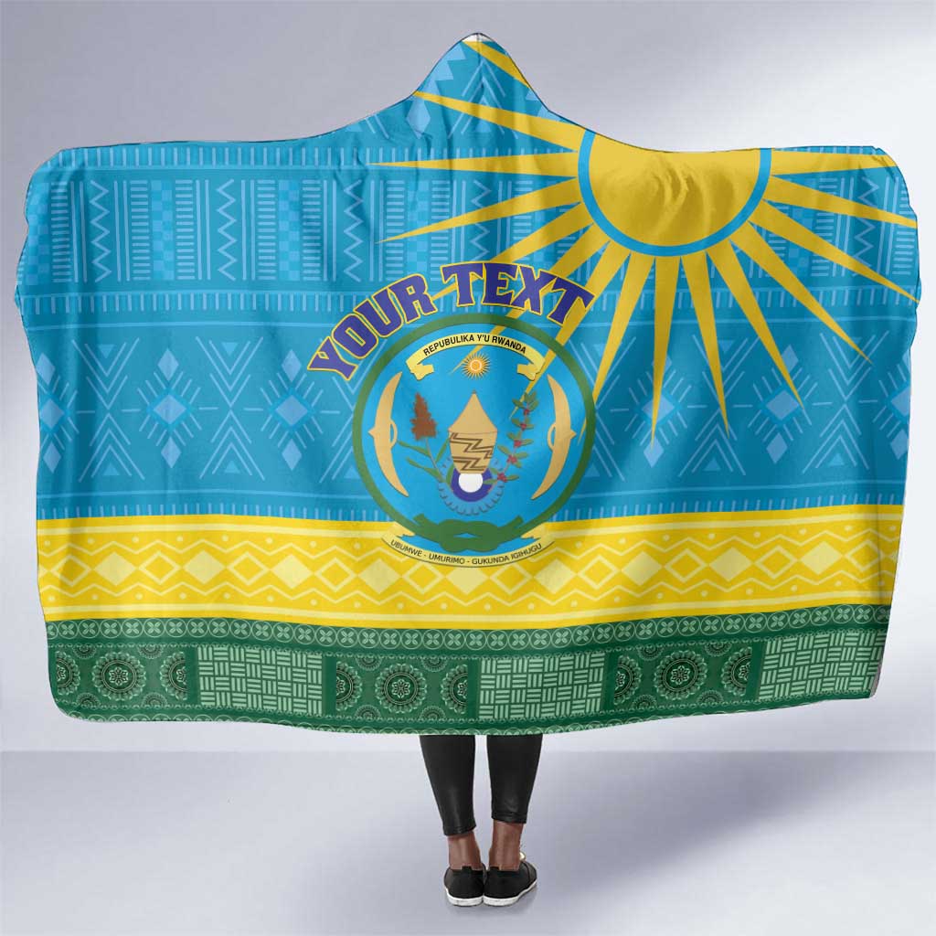 Personalized Rwanda Hooded Blanket Coat of Arms With African Pattern