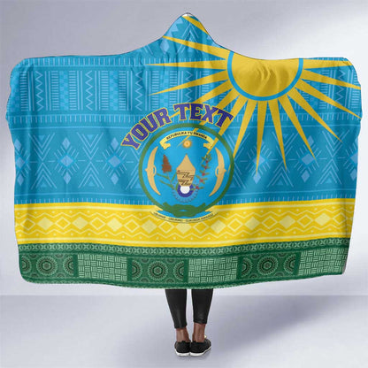 Personalized Rwanda Hooded Blanket Coat of Arms With African Pattern