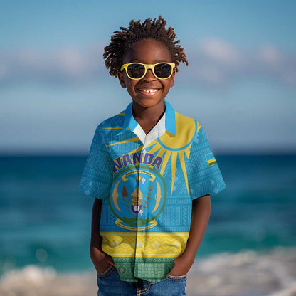 Personalized Rwanda Kid Hawaiian Shirt Coat of Arms With African Pattern