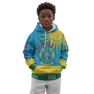 Personalized Rwanda Kid Hoodie Coat of Arms With African Pattern