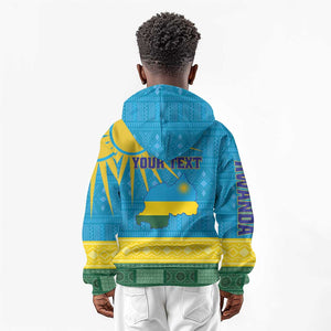 Personalized Rwanda Kid Hoodie Coat of Arms With African Pattern