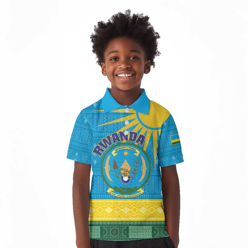 Personalized Rwanda Kid Polo Shirt Coat of Arms With African Pattern