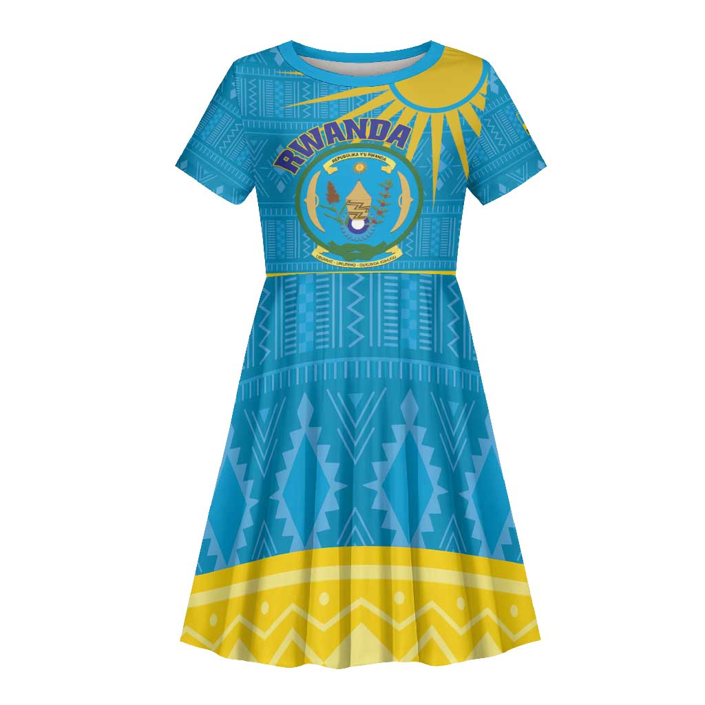 Personalized Rwanda Kid Short Sleeve Dress Coat of Arms With African Pattern