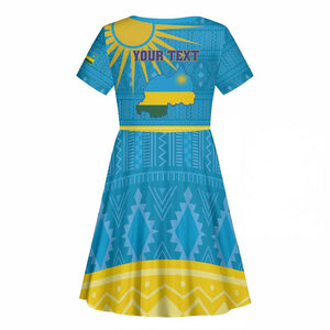 Personalized Rwanda Kid Short Sleeve Dress Coat of Arms With African Pattern