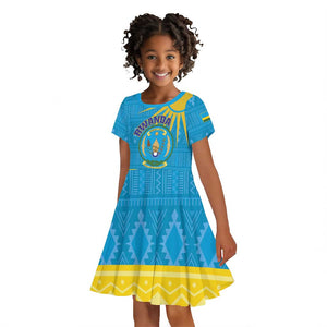 Personalized Rwanda Kid Short Sleeve Dress Coat of Arms With African Pattern