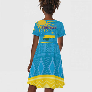 Personalized Rwanda Kid Short Sleeve Dress Coat of Arms With African Pattern