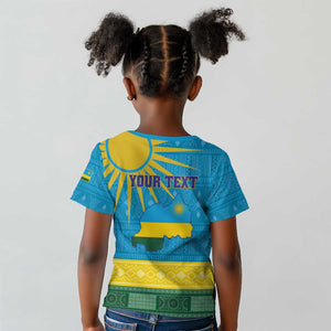 Personalized Rwanda Kid T shirt Coat of Arms With African Pattern