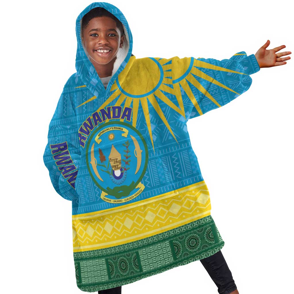 Personalized Rwanda KId Wearable Blanket Hoodie Coat of Arms With African Pattern