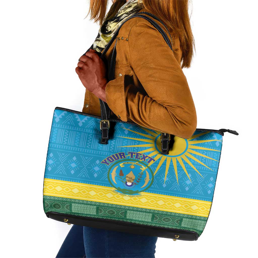 Personalized Rwanda Leather Tote Bag Coat of Arms With African Pattern