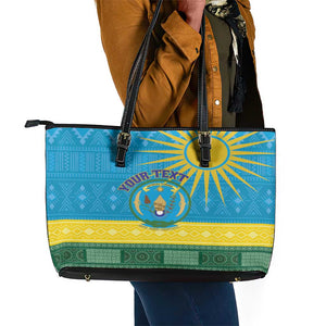 Personalized Rwanda Leather Tote Bag Coat of Arms With African Pattern