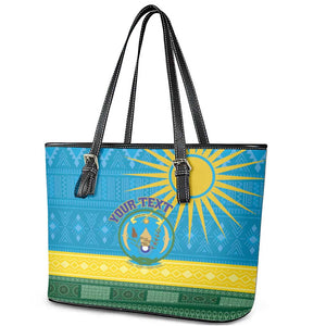 Personalized Rwanda Leather Tote Bag Coat of Arms With African Pattern