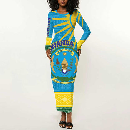 Personalized Rwanda Long Sleeve Bodycon Dress Coat of Arms With African Pattern LT01