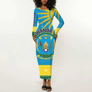 Personalized Rwanda Long Sleeve Bodycon Dress Coat of Arms With African Pattern