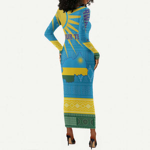 Personalized Rwanda Long Sleeve Bodycon Dress Coat of Arms With African Pattern