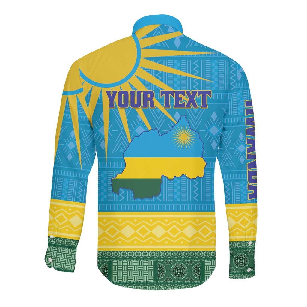 Personalized Rwanda Long Sleeve Button Shirt Coat of Arms With African Pattern