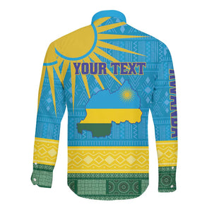 Personalized Rwanda Long Sleeve Button Shirt Coat of Arms With African Pattern