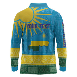 Personalized Rwanda Long Sleeve Polo Shirt Coat of Arms With African Pattern