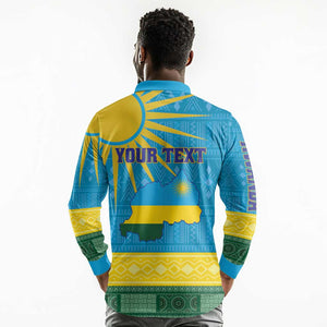 Personalized Rwanda Long Sleeve Polo Shirt Coat of Arms With African Pattern