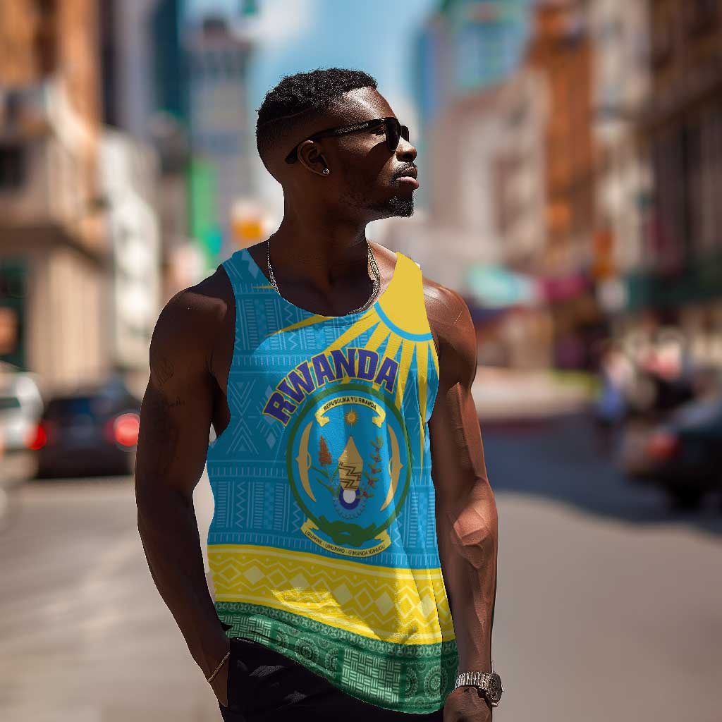 Personalized Rwanda Men Tank Top Coat of Arms With African Pattern