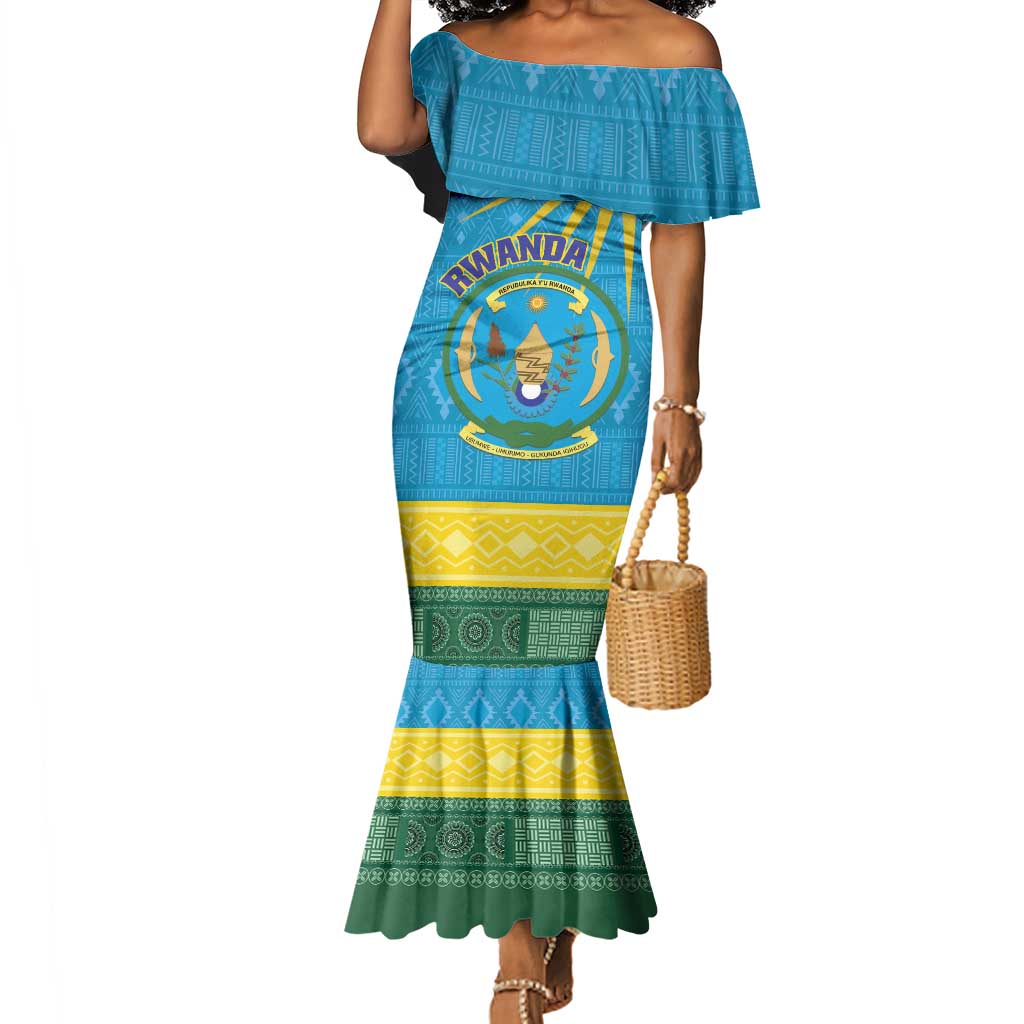 Personalized Rwanda Mermaid Dress Coat of Arms With African Pattern