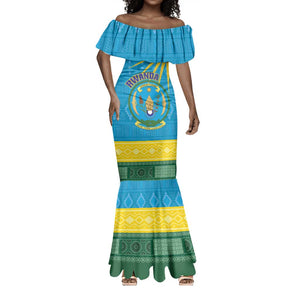 Personalized Rwanda Mermaid Dress Coat of Arms With African Pattern