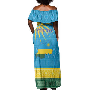 Personalized Rwanda Off Shoulder Maxi Dress Coat of Arms With African Pattern