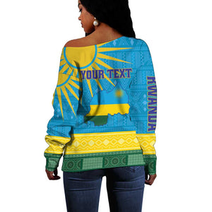 Personalized Rwanda Off Shoulder Sweater Coat of Arms With African Pattern