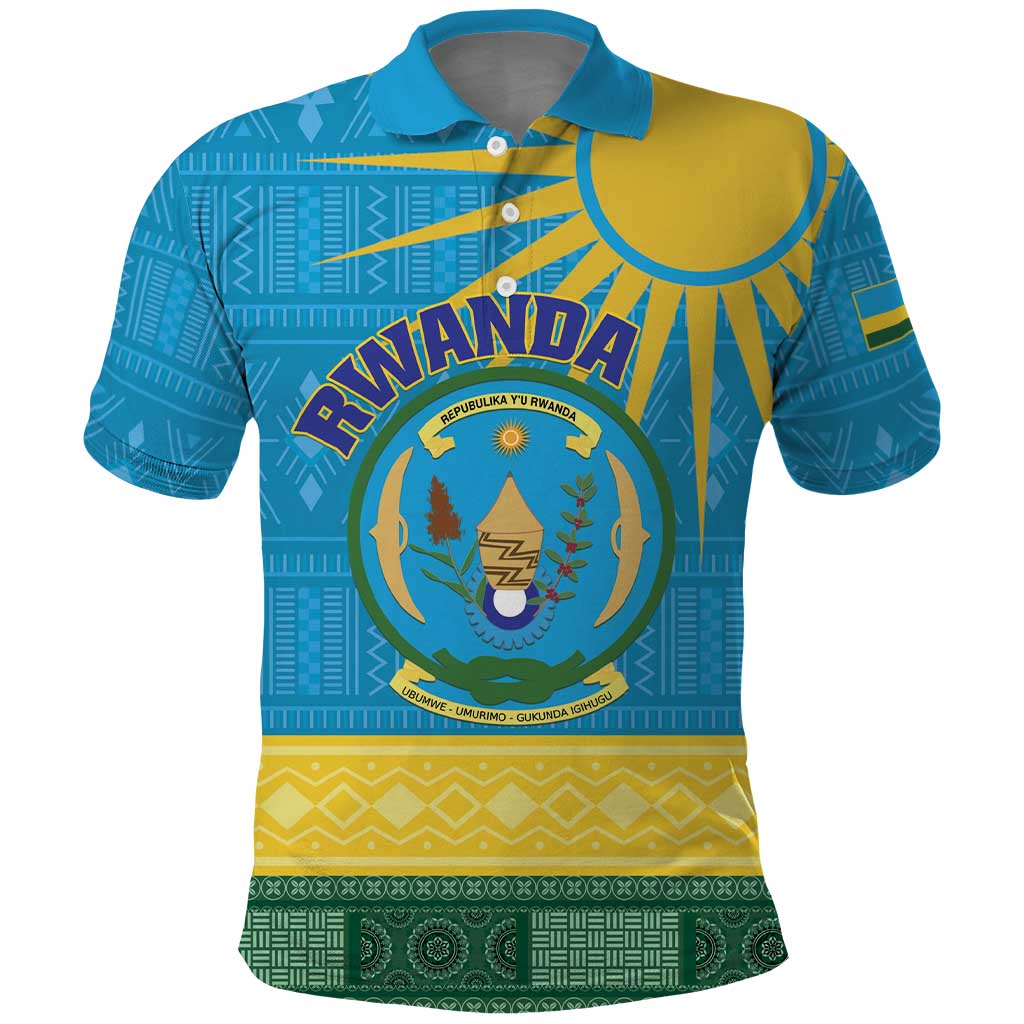 Personalized Rwanda Polo Shirt Coat of Arms With African Pattern