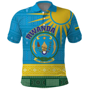 Personalized Rwanda Polo Shirt Coat of Arms With African Pattern