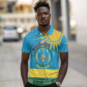 Personalized Rwanda Polo Shirt Coat of Arms With African Pattern