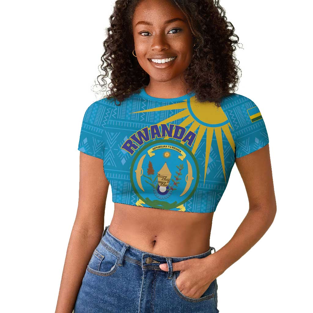 Personalized Rwanda Raglan Cropped T shirt Coat of Arms With African Pattern